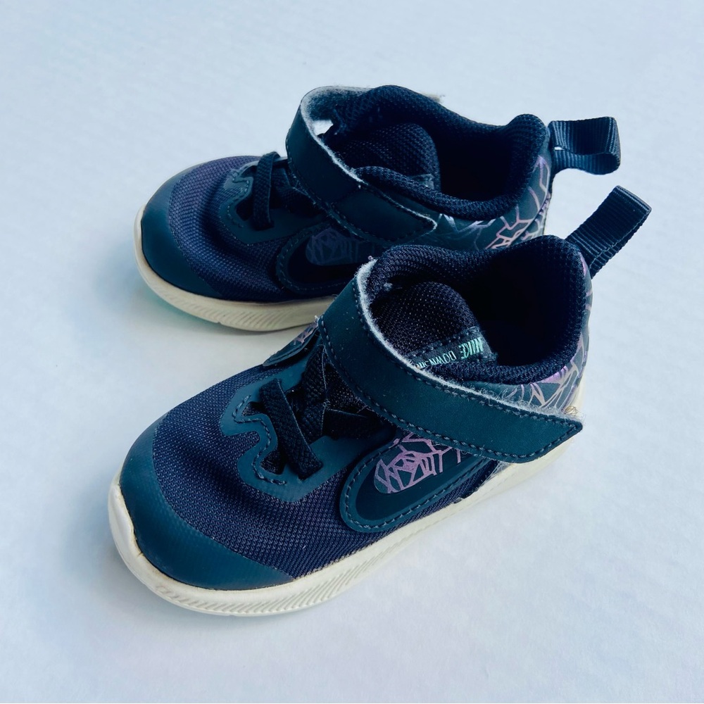 NIKE Downshifter Rebel Sneakers black purple sparkle toddler sz 5